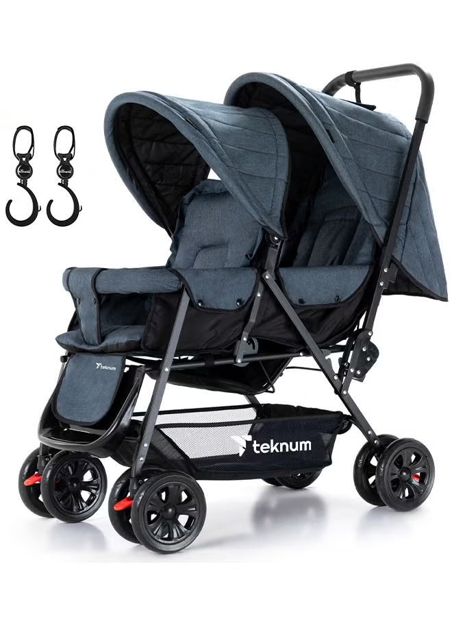double-baby-stroller-with-hooks-grey