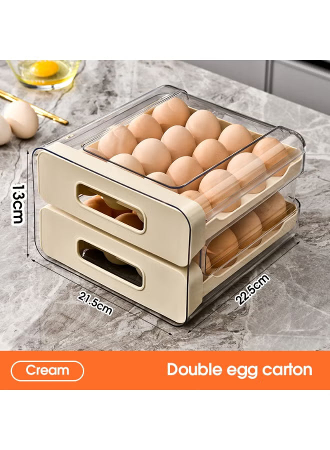 2-layers-plastic-egg-holder-stackable-container-and-dispenser-for-refrigerator-with-drawers-21-5-x-22-5-x-13-cm-cream