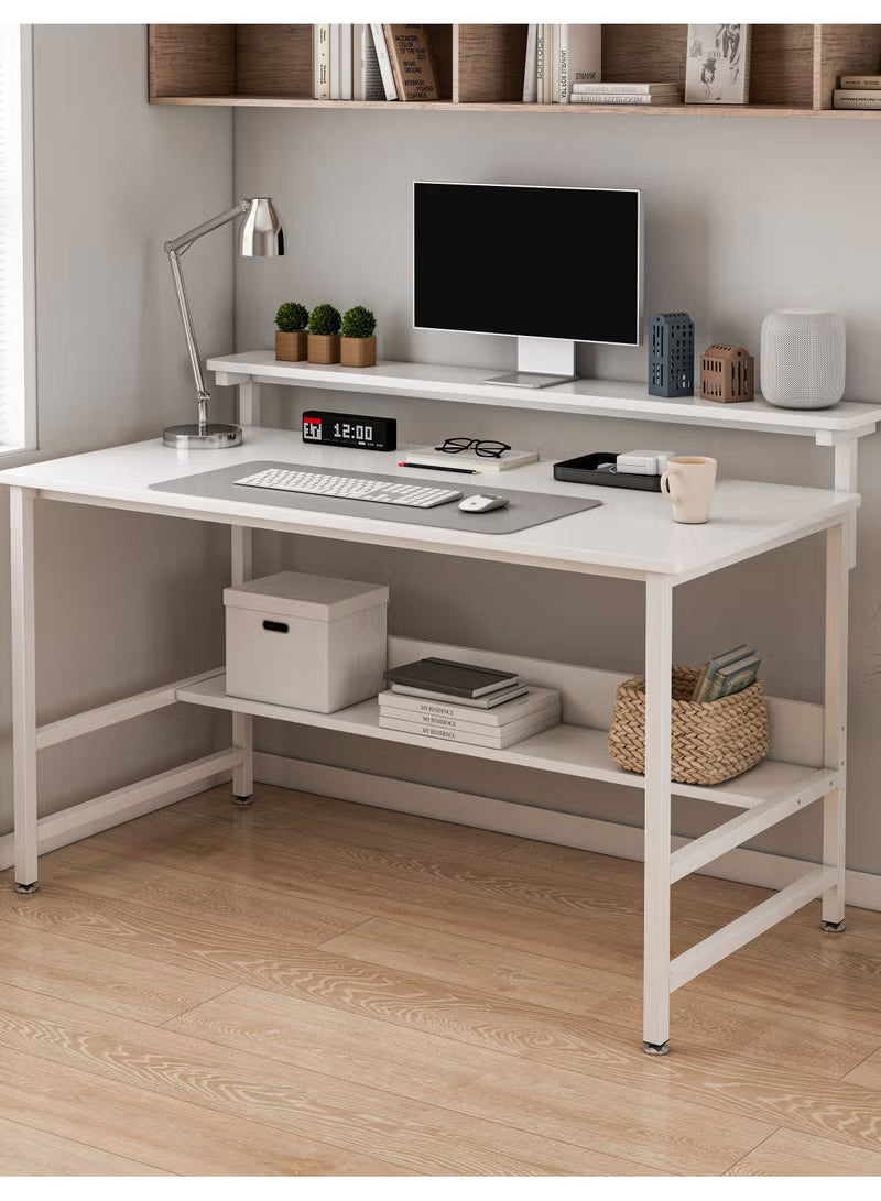 gaming-desk-with-double-layer-metal-frame-office-table-carbon-fiber-surface-3-heights-adjustable-monitor-rack-study-desk-ergonomic-table-with-storage-tier-white-110-45-75cm