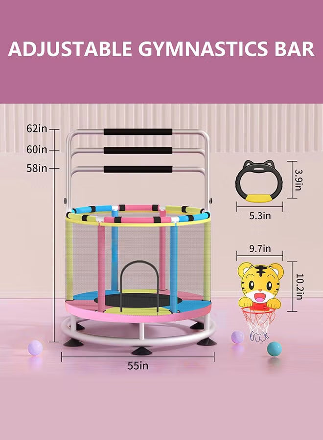 trampoline-for-kids-140cm-toddler-trampoline-indoor-and-outdoor-load-bearing-250kg-kids-trampoline-with-enclosure-net-mini-trampoline-with-swing-sandbag-basketball-hoop-adjustable-gymnastics-bar