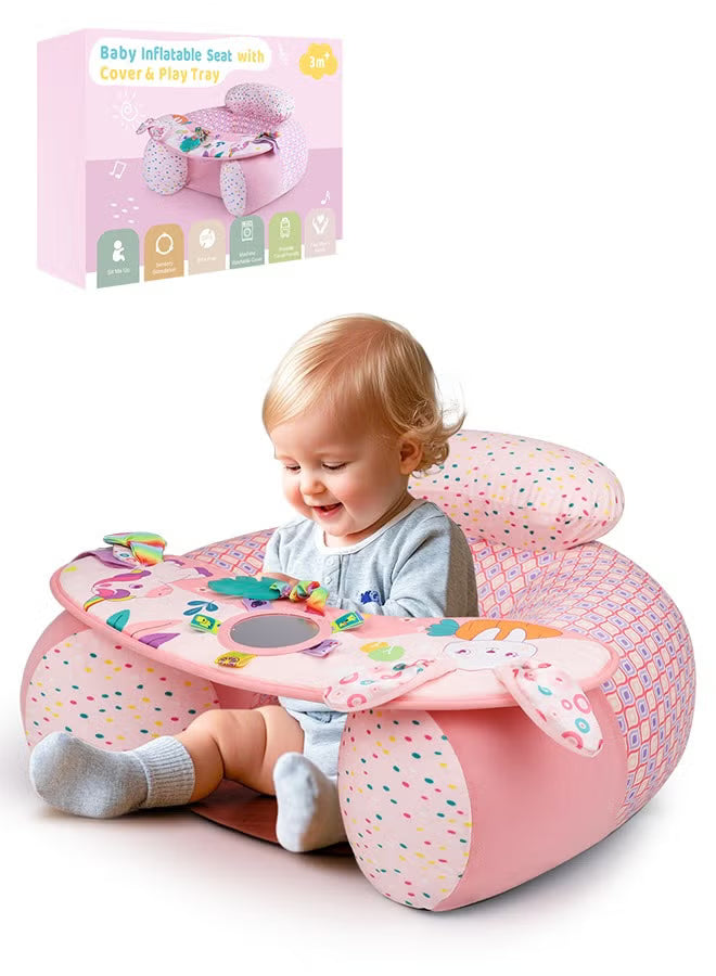 baby-inflatable-seat-with-cover-for-babies-3-36-months-portable-baby-chair-sit-me-up-floor-seat-with-detachable-activity-sensory-tray-baby-seats-for-sitting-up-pink