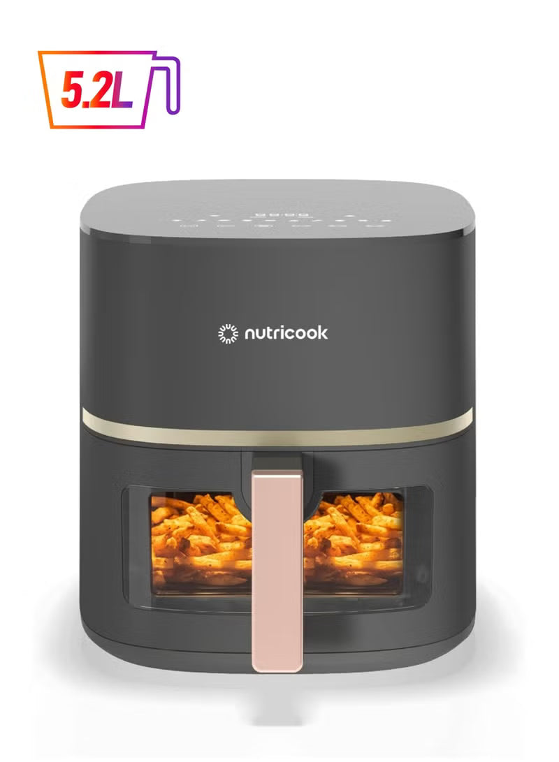 air-fryer-essentials-vision-5-2l-capacity-1500w-10-presets-clear-window-with-light-pro-cyclone-technology-healthy-frying-digital-touchscreen-sleek-design-2-year-warranty-5-2-l-1500-w-afe152v-rg-grey