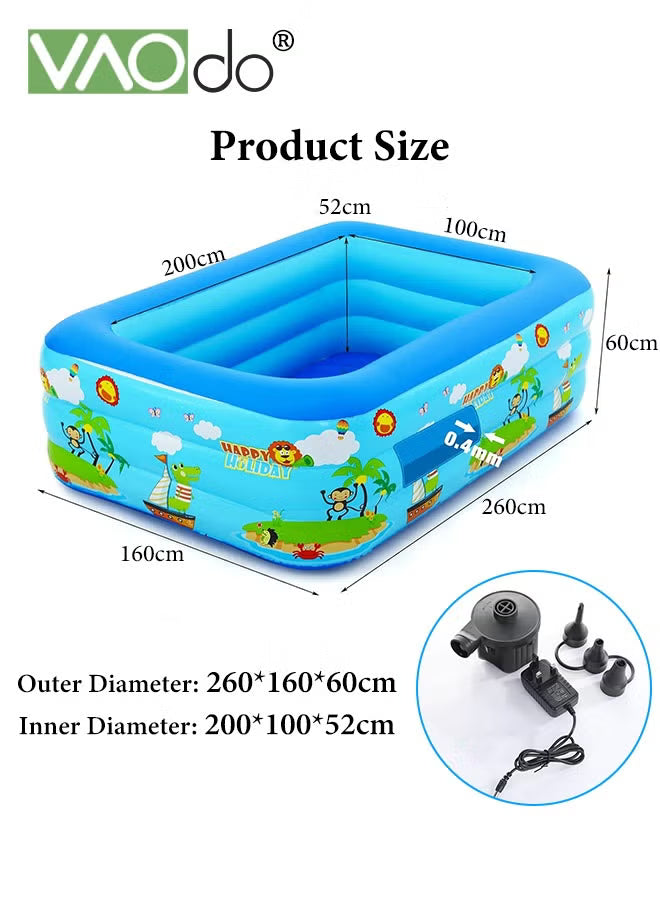 inflatable-kiddie-pool-with-electric-inflatable-pump-kids-swimming-pool-with-inflatable-soft-floor-ocean-world-inflatable-bathtub-for-indoor-or-outdoor-ball-pit-pool-for-children-and-adults-260-160-60cm