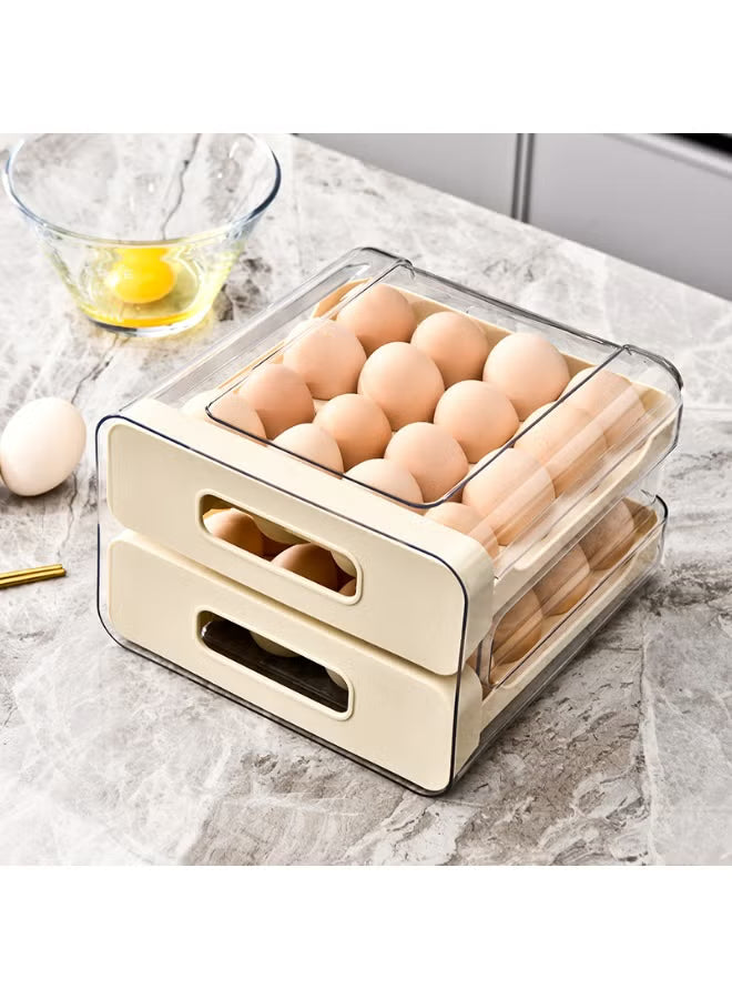 2-layers-plastic-egg-holder-stackable-container-and-dispenser-for-refrigerator-with-drawers-21-5-x-22-5-x-13-cm-cream