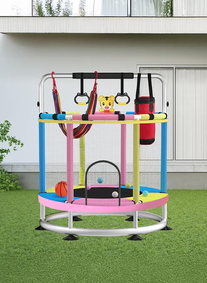 trampoline-for-kids-140cm-toddler-trampoline-indoor-and-outdoor-load-bearing-250kg-kids-trampoline-with-enclosure-net-mini-trampoline-with-swing-sandbag-basketball-hoop-adjustable-gymnastics-bar
