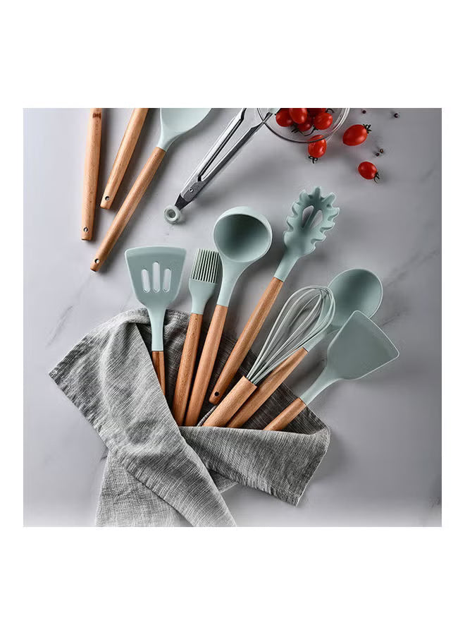11-piece-wooden-handle-bucket-cookware-spoon-set-mint-green