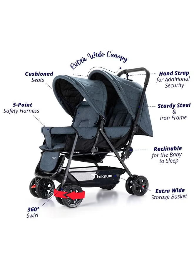 double-baby-stroller-with-hooks-grey