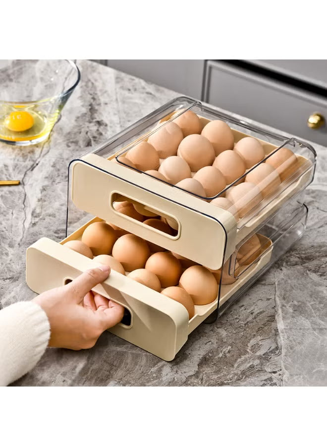 2-layers-plastic-egg-holder-stackable-container-and-dispenser-for-refrigerator-with-drawers-21-5-x-22-5-x-13-cm-cream