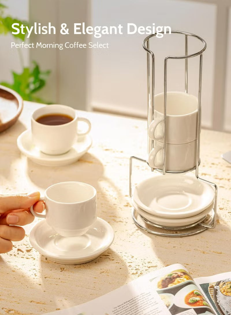 2-5-ounce-porcelain-stackable-espresso-cups-with-saucers-and-metal-stand-set-of-4-white