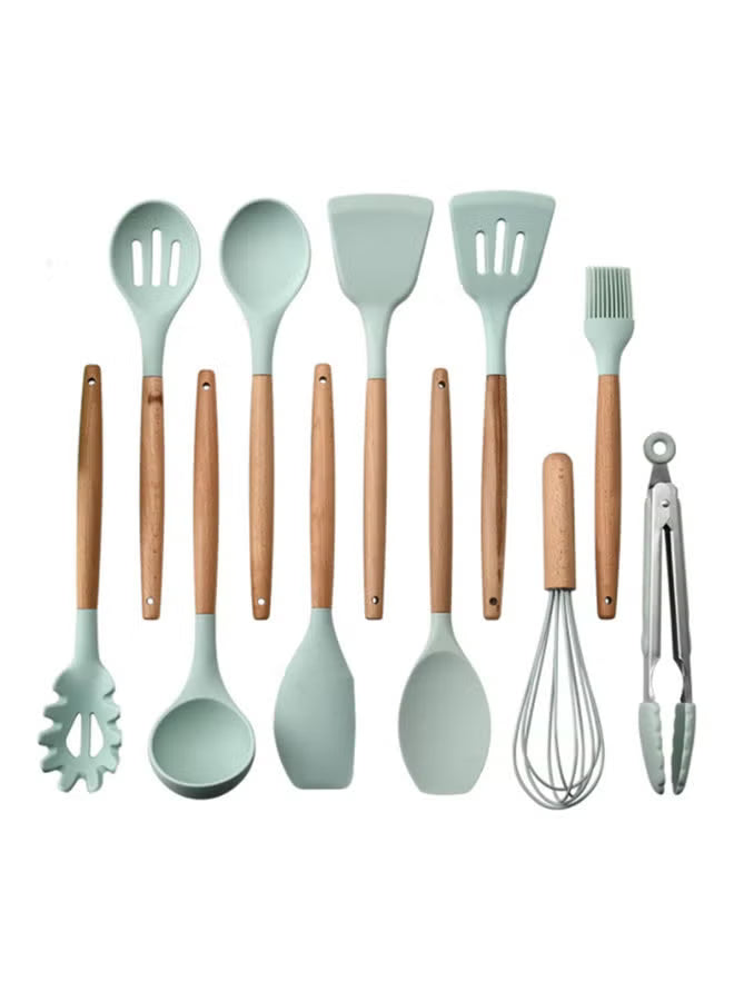 11-piece-wooden-handle-bucket-cookware-spoon-set-mint-green