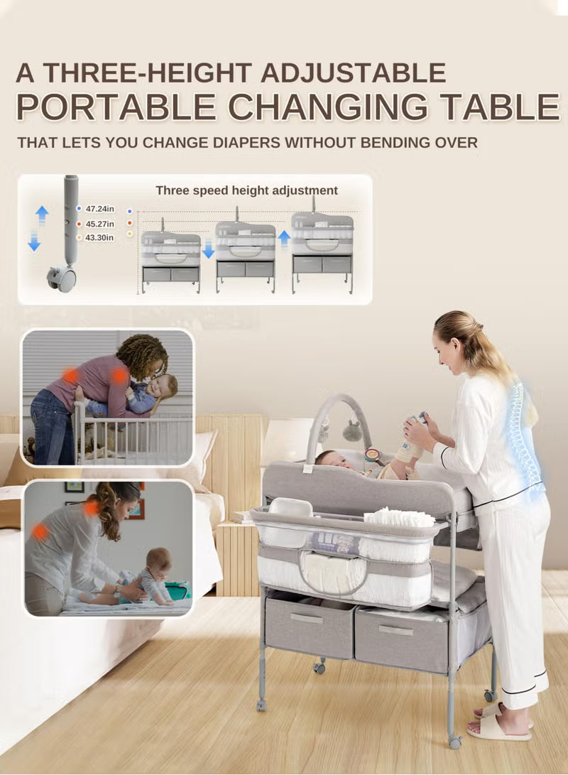 baby-changing-table-versatile-folding-changing-table-waterproof-diaper-changing-station-adjustable-height-with-2-drawers-baby-changing-station-mobile-nursery-for-infant-and-newborn