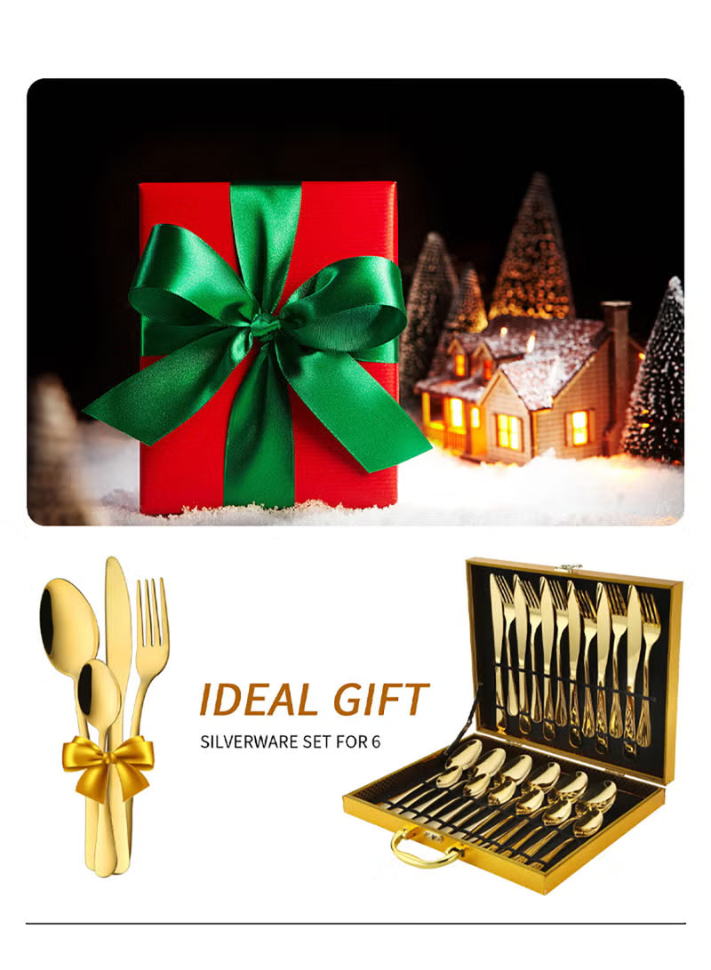 24-piece-stainless-steel-cutlery-set-kitchen-utensils-set-surface-texture-free-western-tableware-suitable-for-home-kitchen-restaurant-hotel-party-dining-picnic-dining-exquisite-packaging-gift-golden