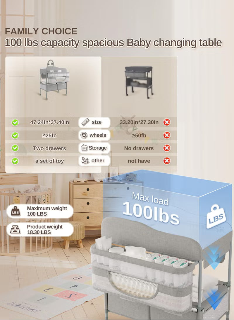 baby-changing-table-versatile-folding-changing-table-waterproof-diaper-changing-station-adjustable-height-with-2-drawers-baby-changing-station-mobile-nursery-for-infant-and-newborn