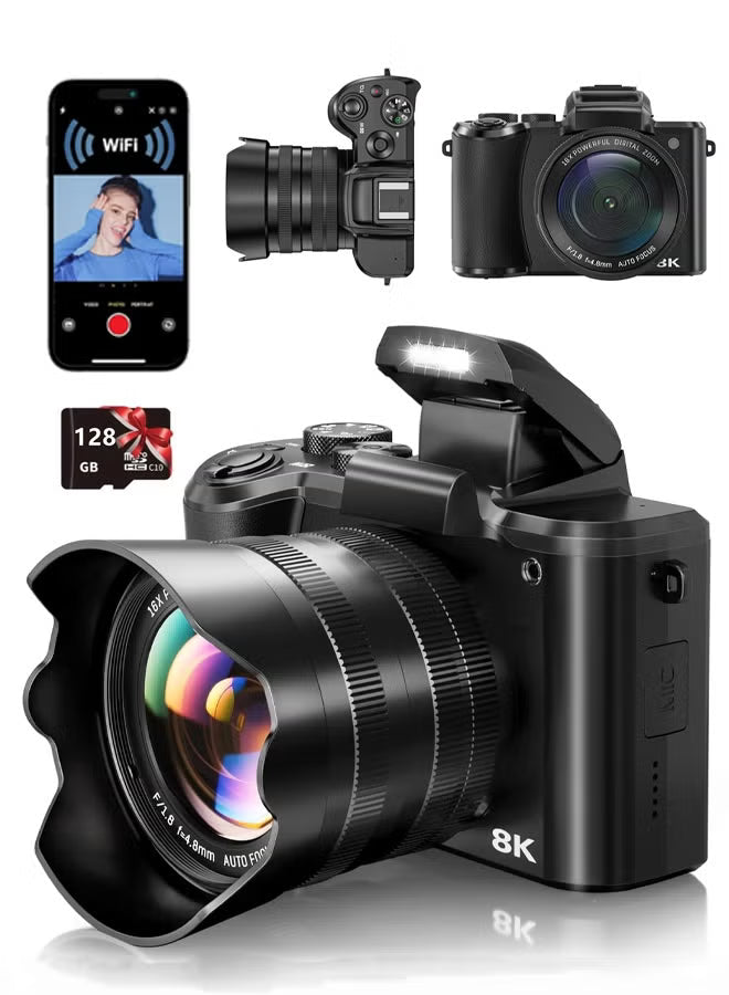 8k-digital-cameras-for-photography-autofocus-88mp-wifi-vlogging-camera-for-tiktok-with-dual-lens-16x-digital-zoom-vlog-camera-with-lens-hood-128gb-tf-card