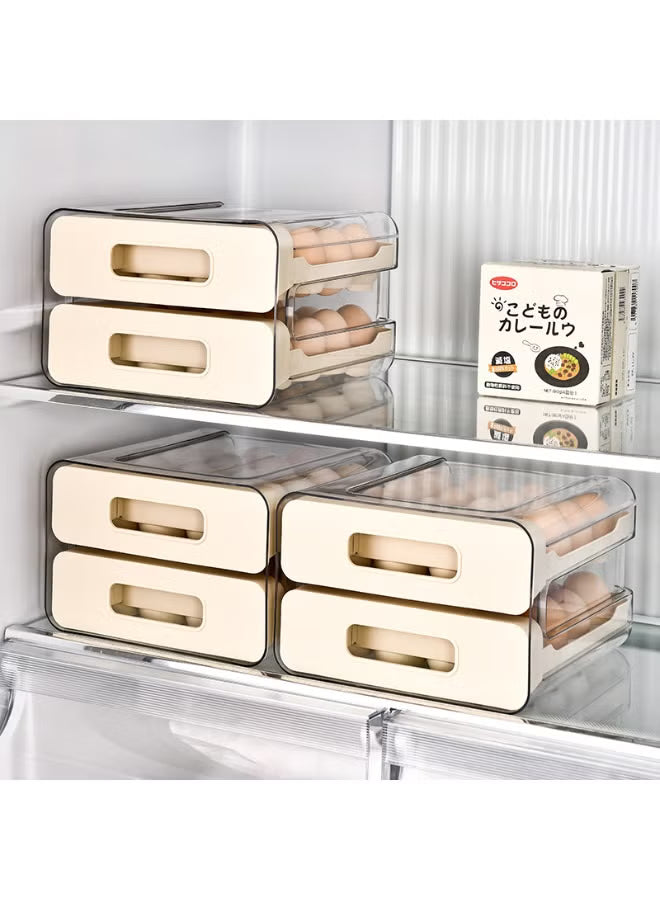 2-layers-plastic-egg-holder-stackable-container-and-dispenser-for-refrigerator-with-drawers-21-5-x-22-5-x-13-cm-cream