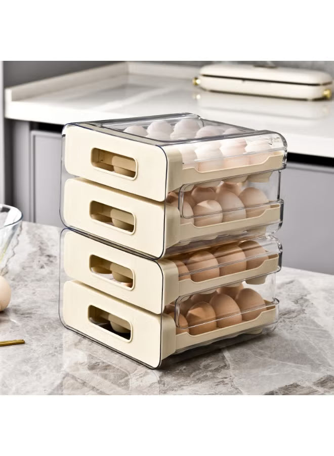 2-layers-plastic-egg-holder-stackable-container-and-dispenser-for-refrigerator-with-drawers-21-5-x-22-5-x-13-cm-cream