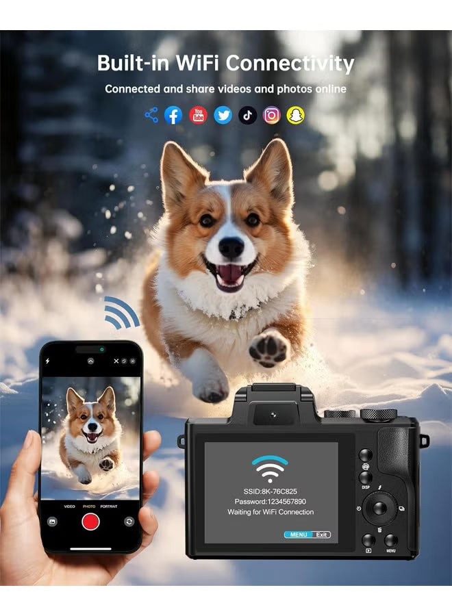 8k-digital-cameras-for-photography-autofocus-88mp-wifi-vlogging-camera-for-tiktok-with-dual-lens-16x-digital-zoom-vlog-camera-with-lens-hood-128gb-tf-card