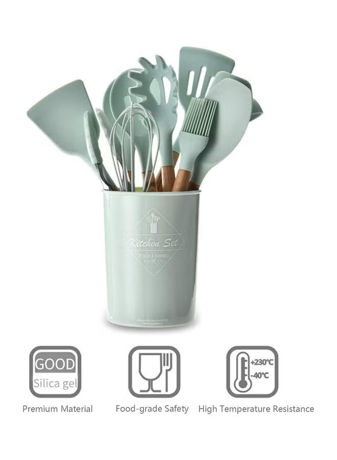 11-piece-wooden-handle-bucket-cookware-spoon-set-mint-green