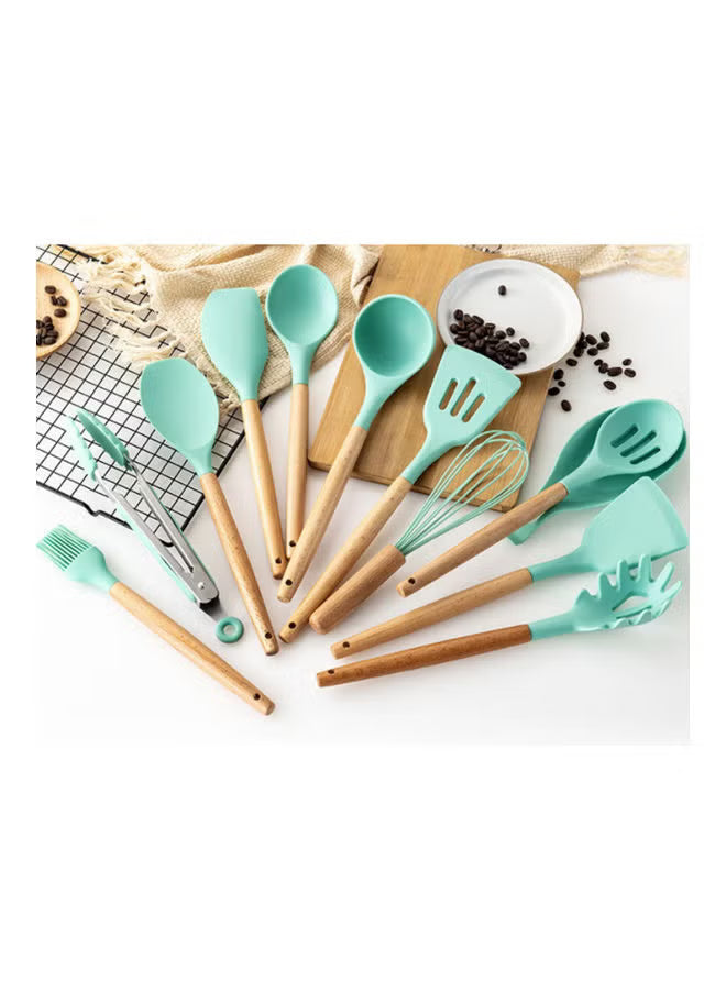 11-piece-wooden-handle-bucket-cookware-spoon-set-mint-green