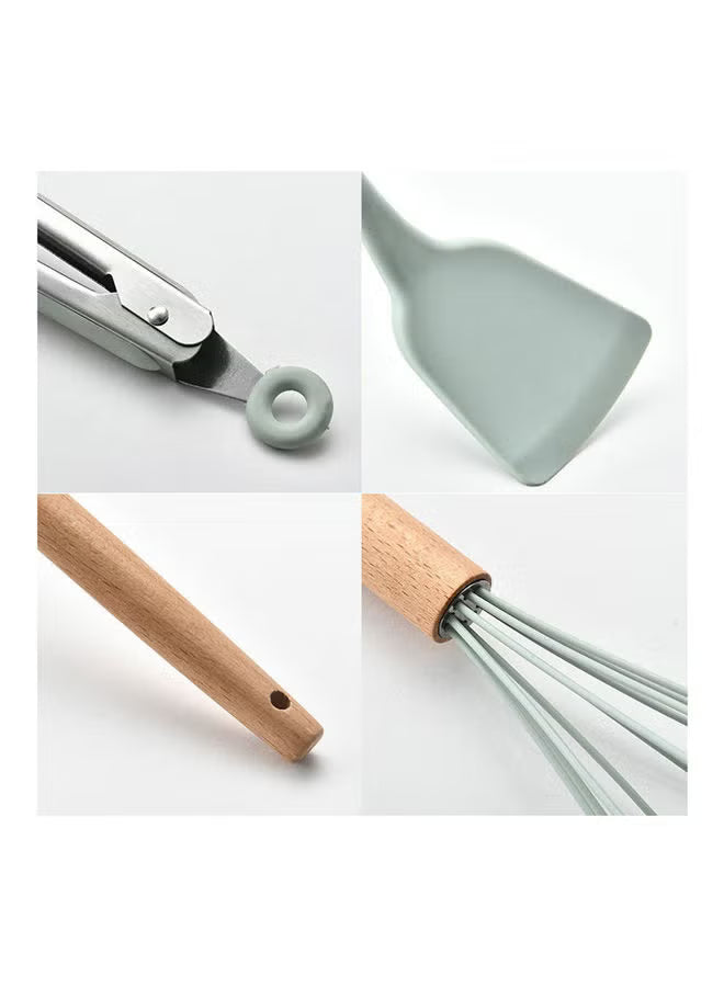 11-piece-wooden-handle-bucket-cookware-spoon-set-mint-green