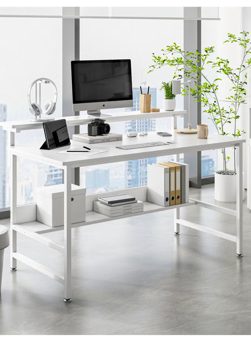 gaming-desk-with-double-layer-metal-frame-office-table-carbon-fiber-surface-3-heights-adjustable-monitor-rack-study-desk-ergonomic-table-with-storage-tier-white-110-45-75cm