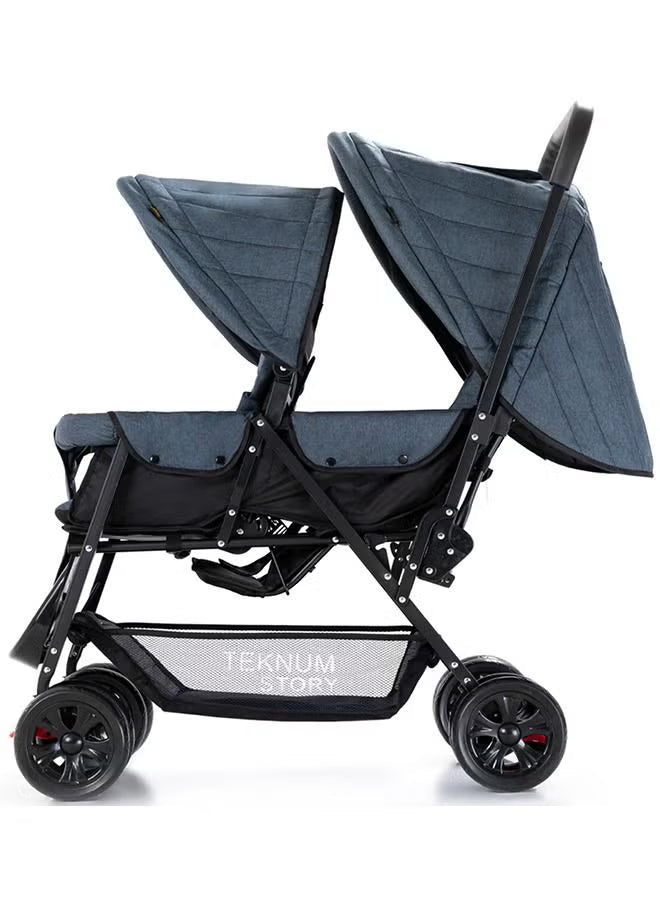 double-baby-stroller-with-hooks-grey