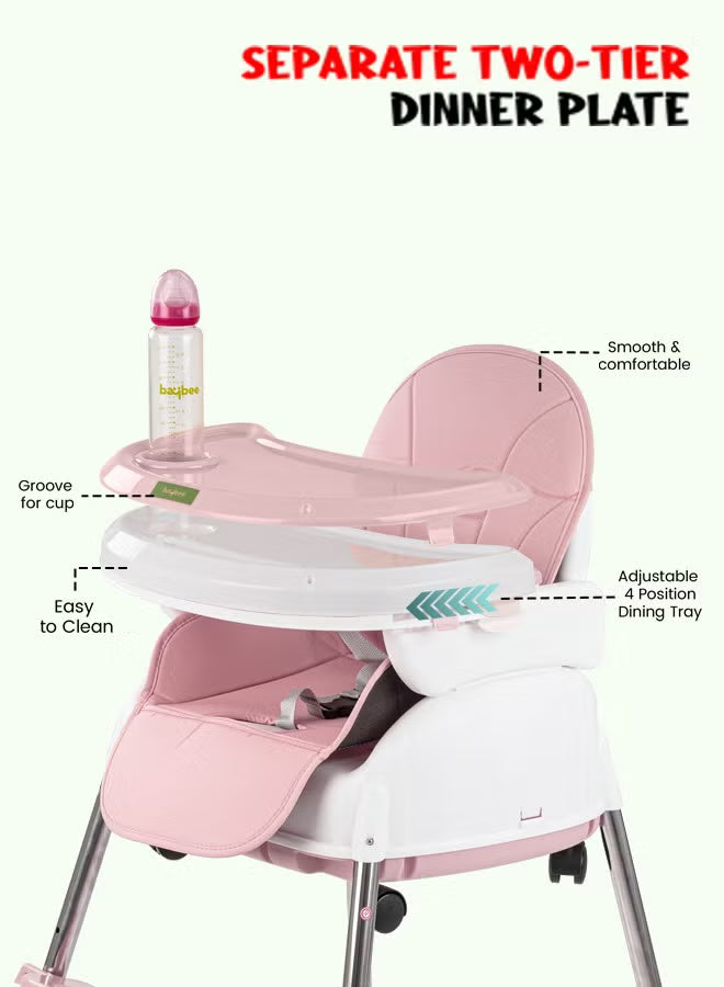 4-in-1-nora-convertible-high-chair-for-kids-with-adjustable-height-and-footrest-baby-toddler-feeding-booster-seat-with-tray-safety-belt-kids-high-chair-for-baby-6-months-to-4-years-pink