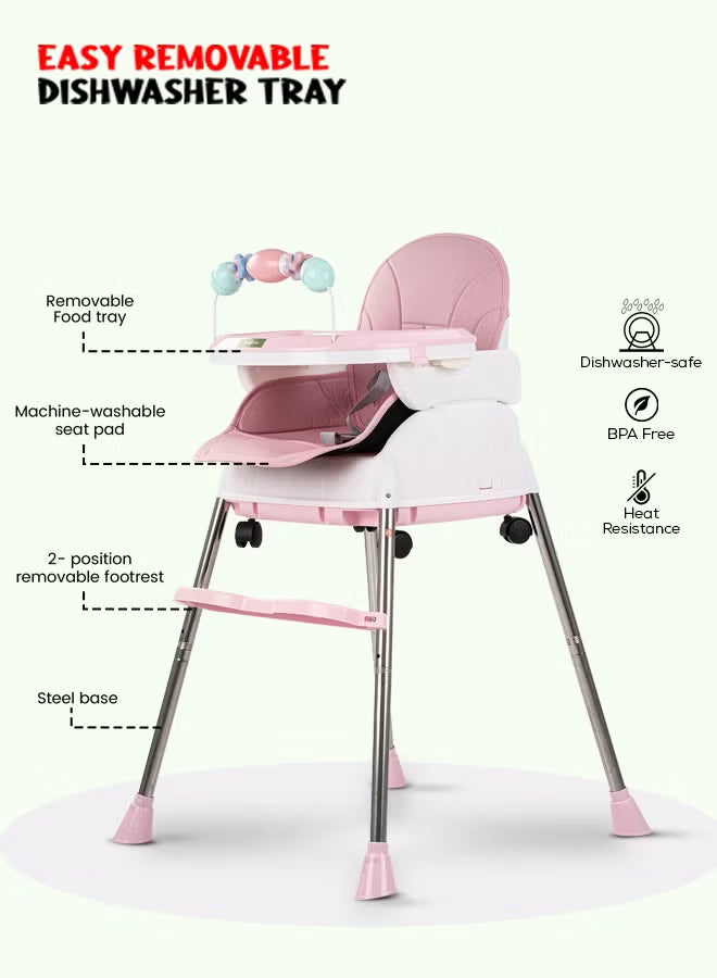 4-in-1-nora-convertible-high-chair-for-kids-with-adjustable-height-and-footrest-baby-toddler-feeding-booster-seat-with-tray-safety-belt-kids-high-chair-for-baby-6-months-to-4-years-pink
