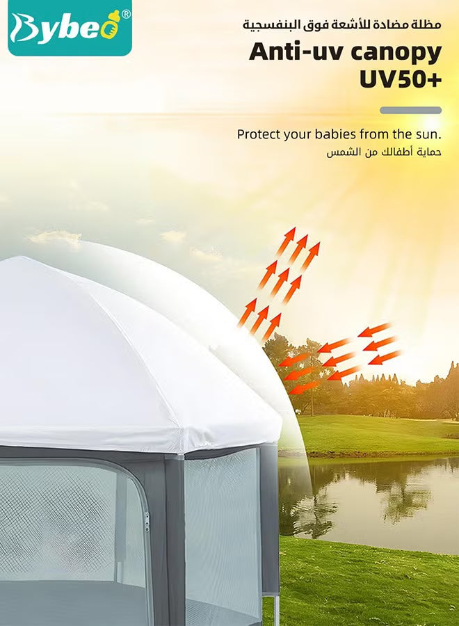 baby-playpen-fence-with-playmat-canopy-folding-playard-for-toddler-collapsible-camping-tent-for-adults-and-children-kids-activity-center-outdoor-infant-play-tents-with-travel-bag-and-safety-lock