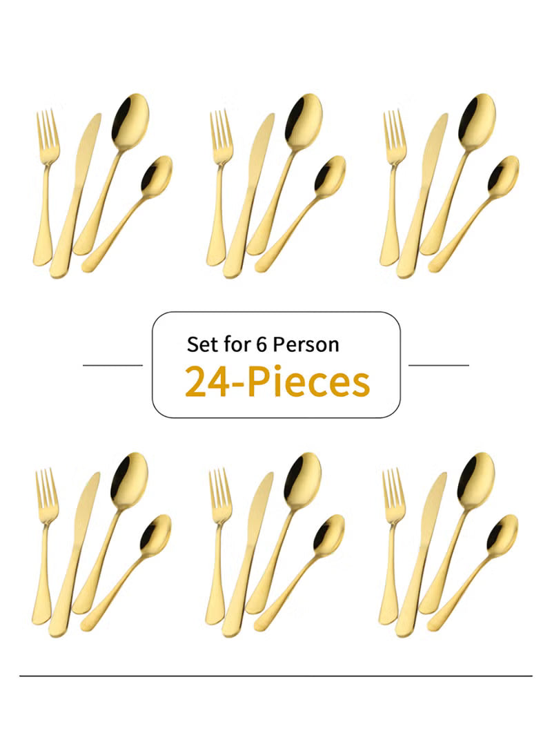 24-piece-stainless-steel-cutlery-set-kitchen-utensils-set-surface-texture-free-western-tableware-suitable-for-home-kitchen-restaurant-hotel-party-dining-picnic-dining-exquisite-packaging-gift-golden